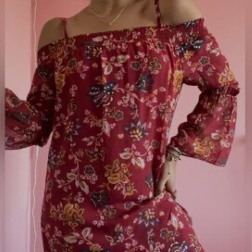 NWT A. Byer Floral Off Shoulder Midi Dress Women’s Small Burgundy Boho
